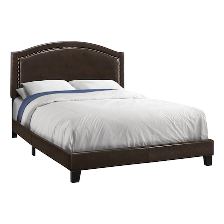 Monarch Specialties Bed, Queen Size, Platform, Bedroom, Frame, Upholstered, Pu Leather Look, Wood Legs, Brown I 5938Q